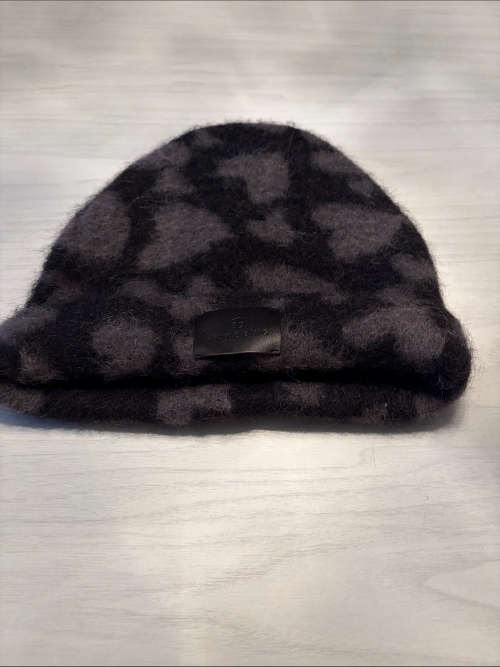 Anine Bing “Elia” Beanie in Black & Gray Heart